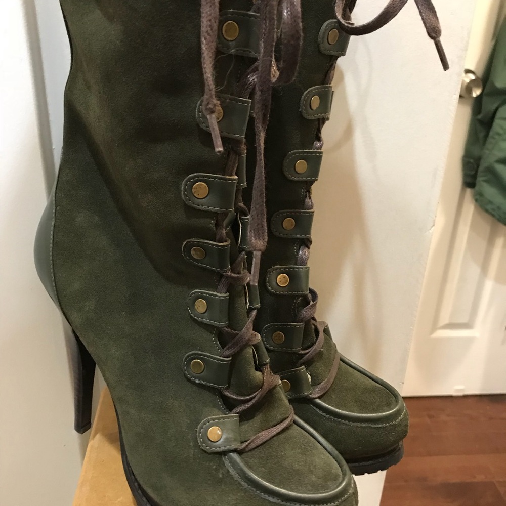 Charles David Tory Bootie olive suede lugs